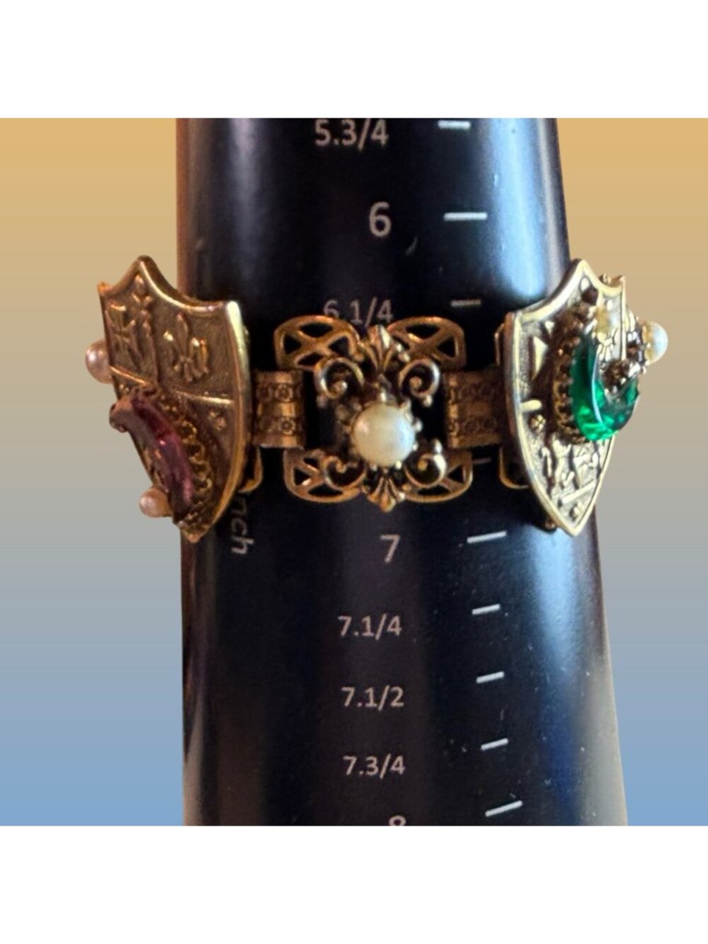 1950s Heraldic Panel Bracelet Antique Gold Tone Medieval Crest Design Vintage - Picture 8 of 8